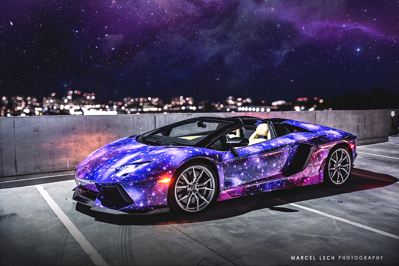 Родстер Lamborghini Aventador в Galaxy-виниле