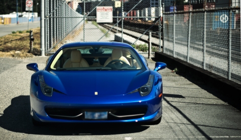 Our photo of the day is this wonderful blue Ferrari 458 Italia driving