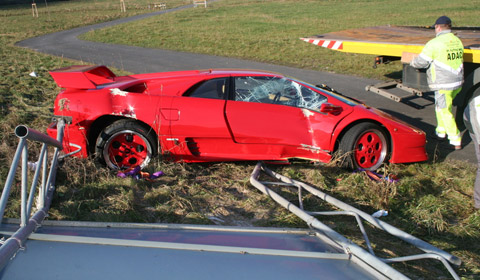 A Lamborghini Diablo VT was wrecked in a one sided accident in Germany a few
