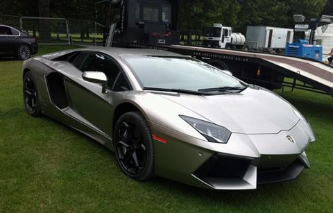 The Lamborghini Aventador is finished in a special grey silver paint 