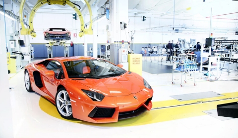 Our photo of the day shows a peek inside the Lamborghini factory where a