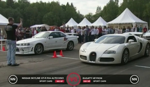 Video Bugatti Veyron vs Nissan Skyline GTR R34