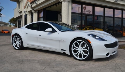 White Rims on This 2012 Fisker Karma In White Over A Black Leather Interior
